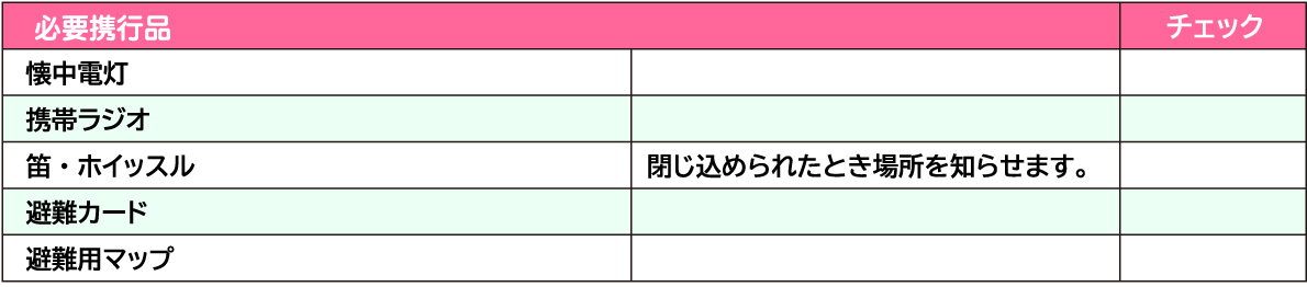 常時携行品チェックリスト
